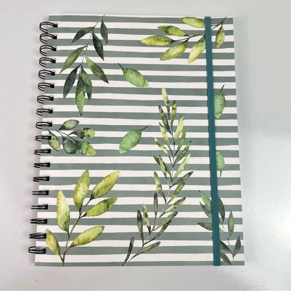 Green Floral Greenery Striped Journal Notebook Lined Pages 7.3”x9.5”